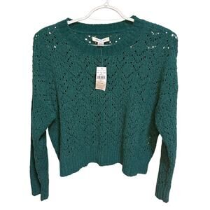 NWT American Eagle Emerald Green Open Weave Knit Sweater Small Coastal Boho Cozy
